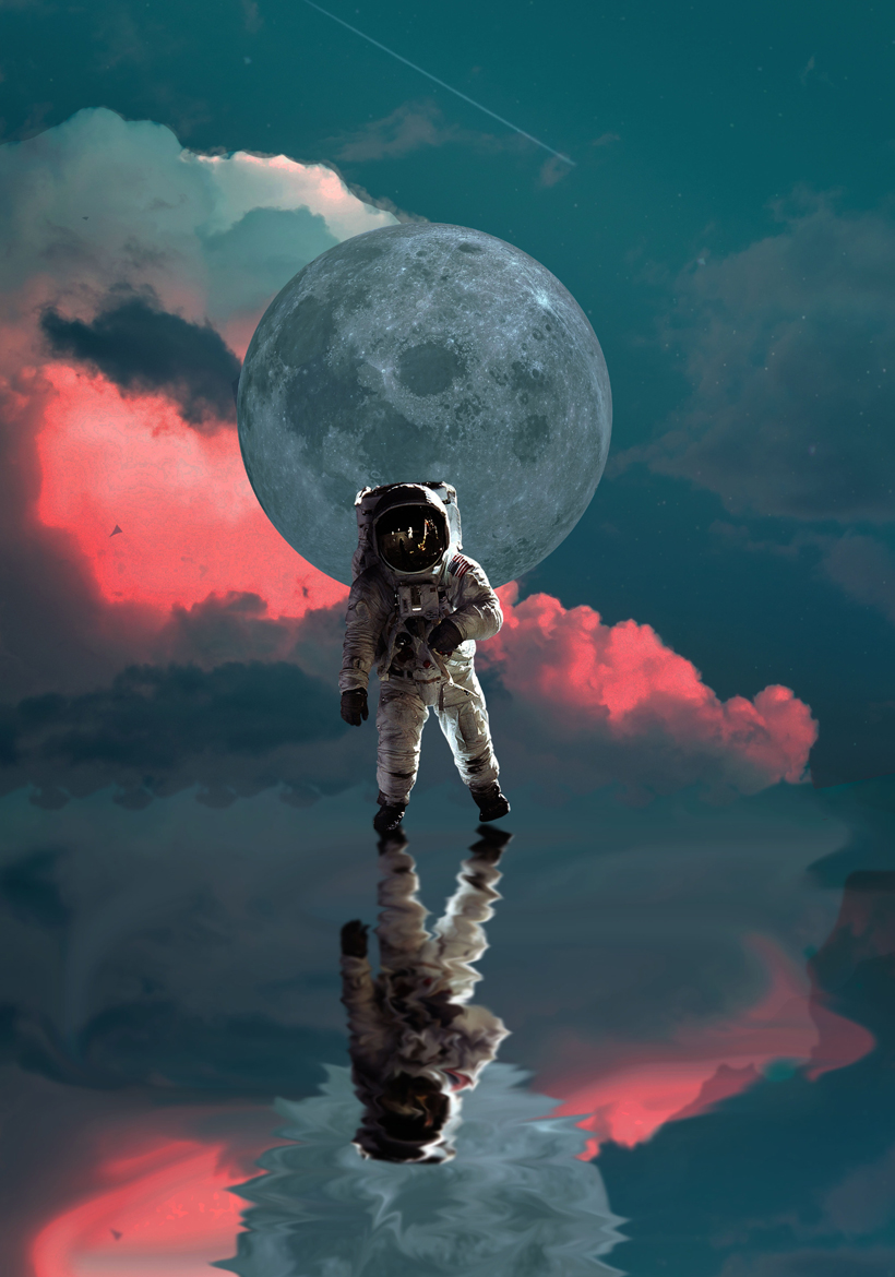 astronaut man walk on the space