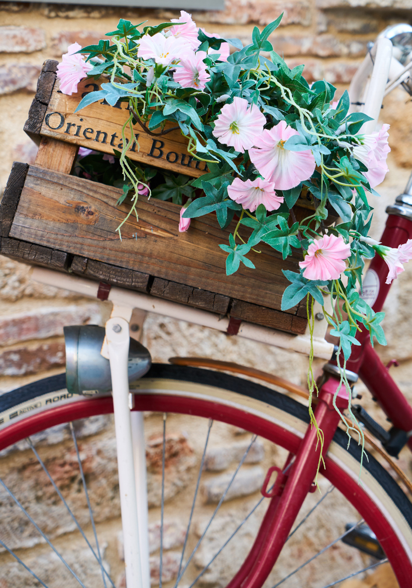 beautiful flower basket on the bicycle