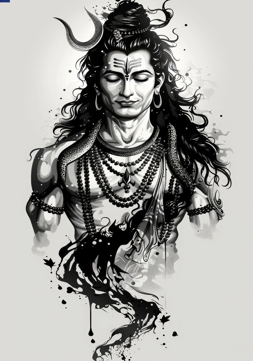 black and white abstract lord shiva digital art