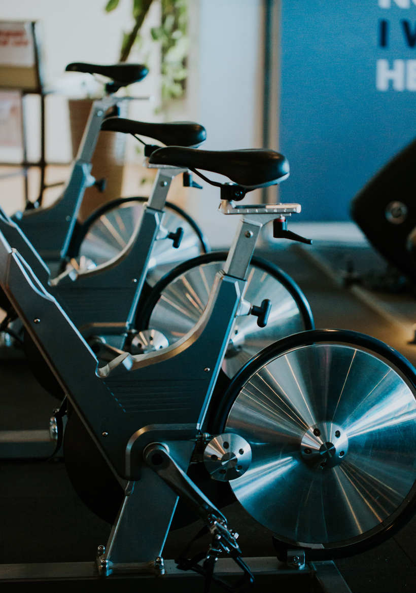 blue color workout cycle in the gym