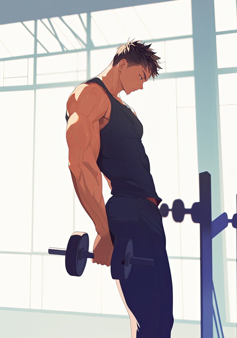 boy doing exercise in the gym illustration
