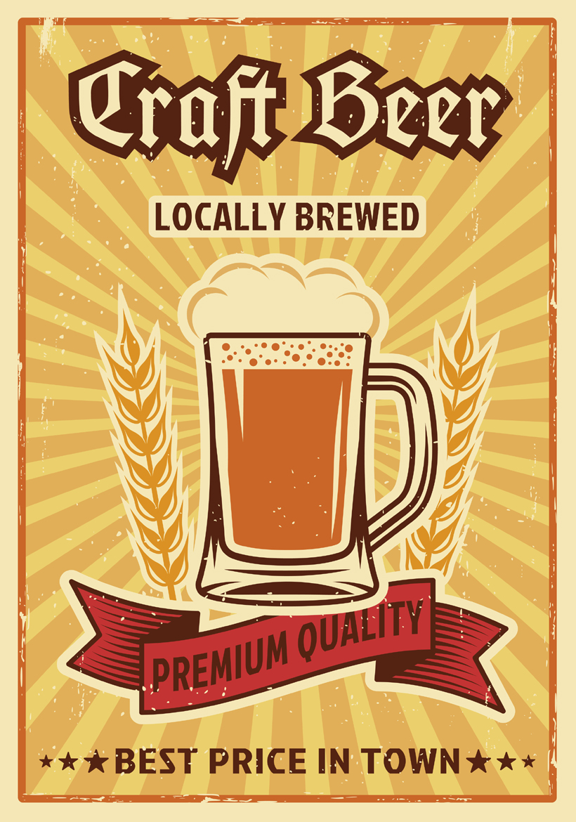 craft beer premium quality illustration poster