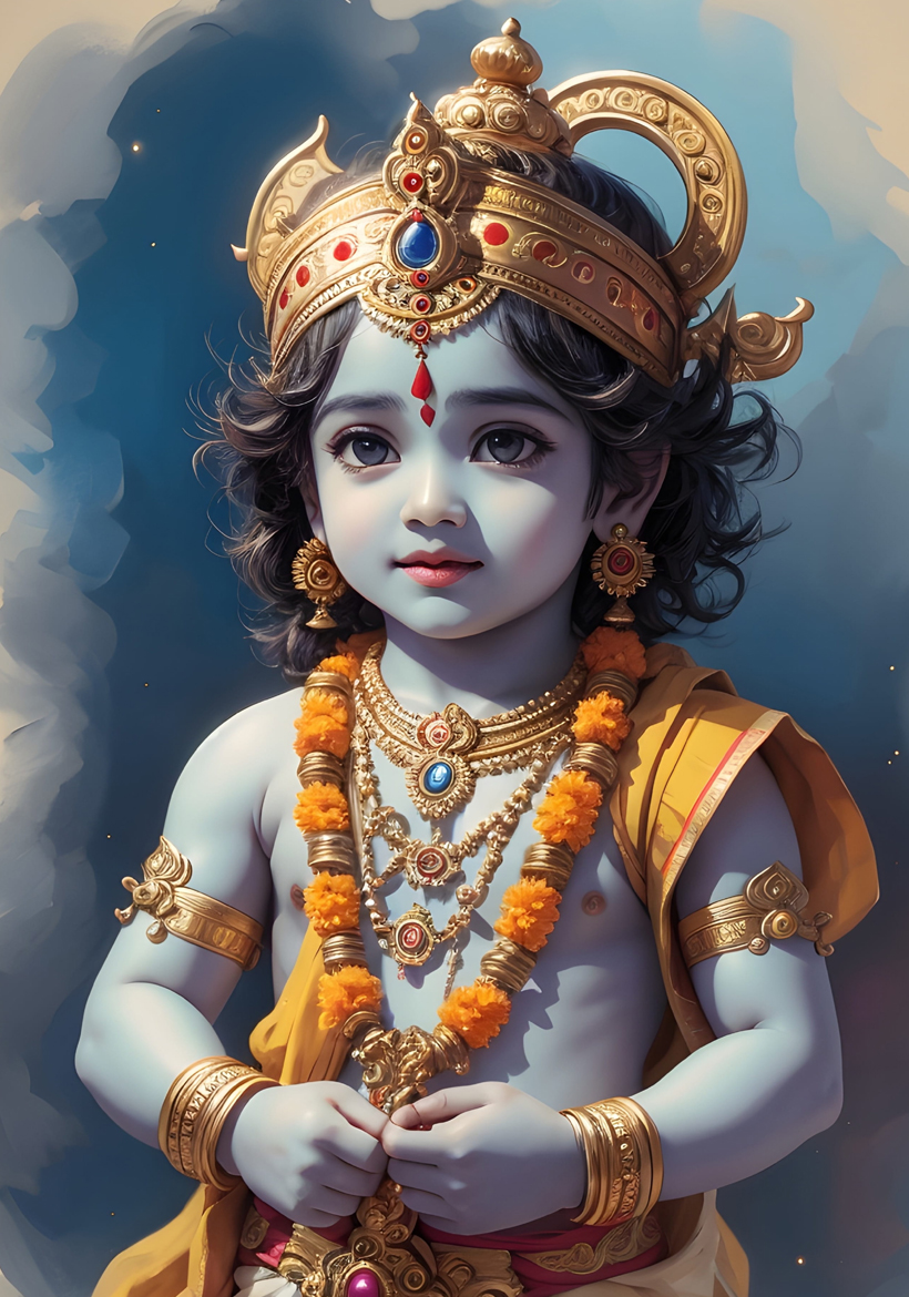 cute little bal shri krishna illustration