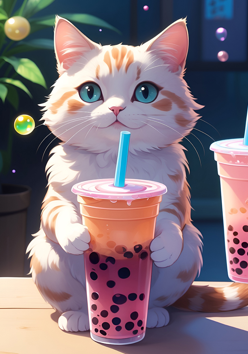 cute little cat enjoy drink refreshment