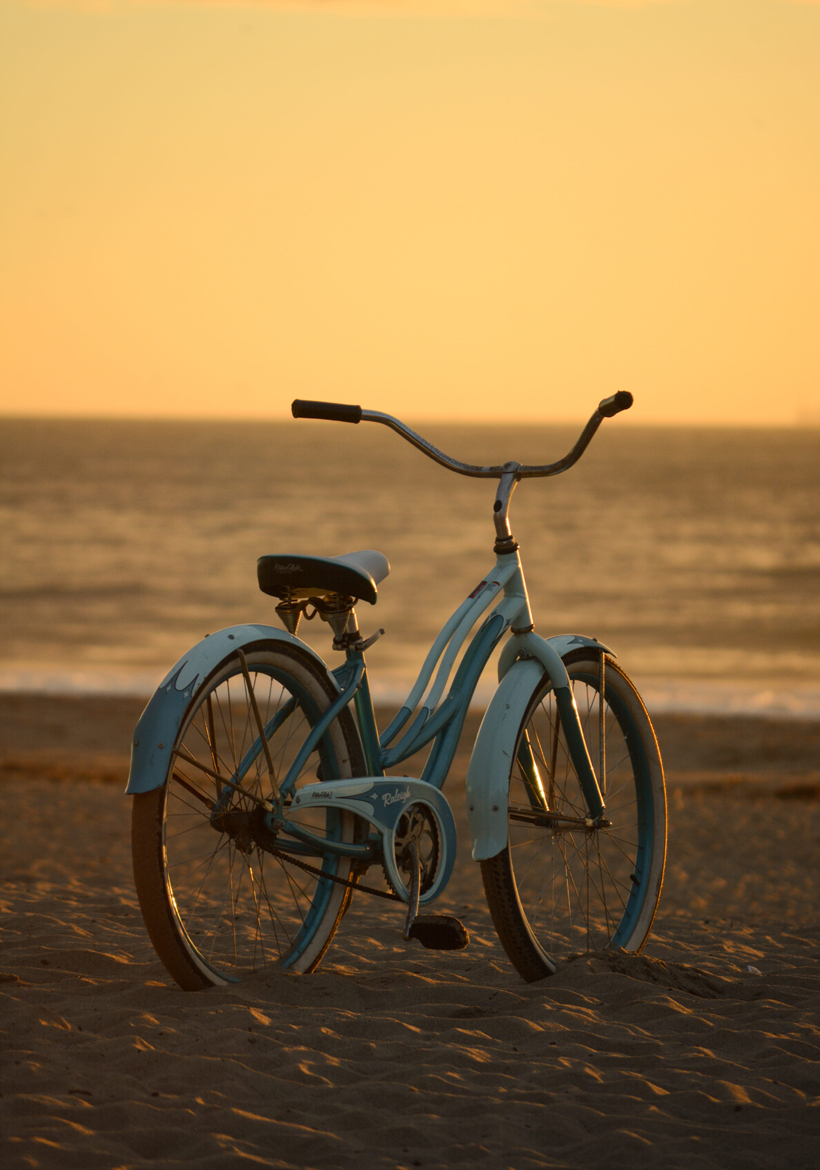 cycle parked in california beach cruiser