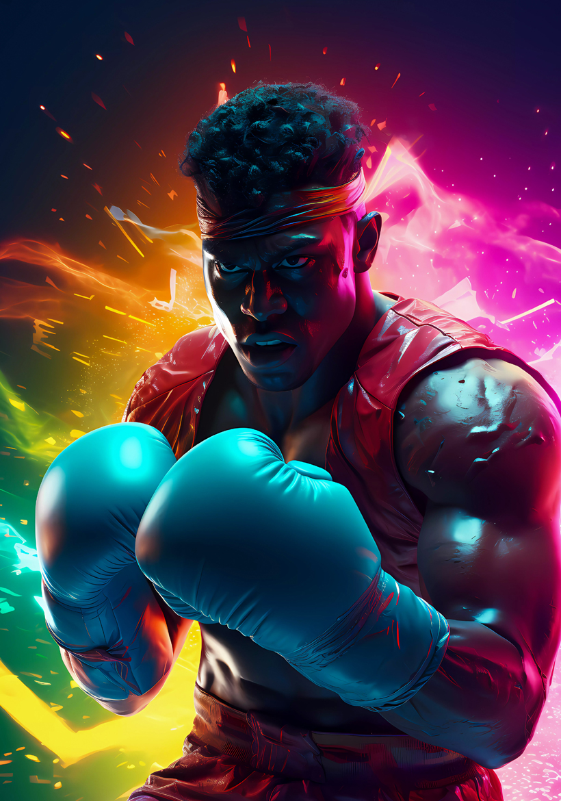 digital art of boxing man with neon colors