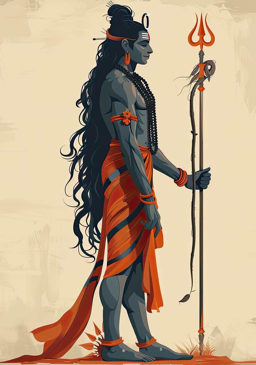 digital art of mahadev in orange dress