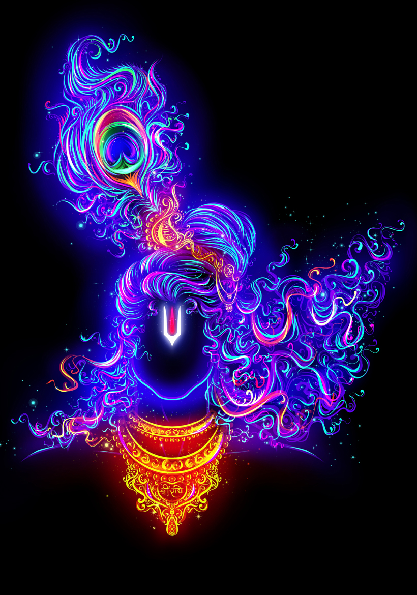 glowing digital art of lord krishna