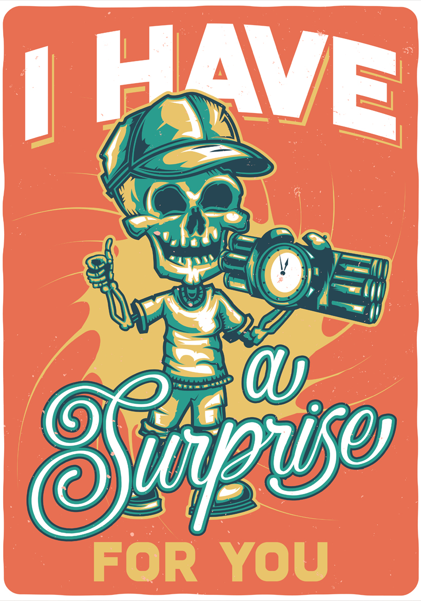 i have surprise skull illustration with timer bomb