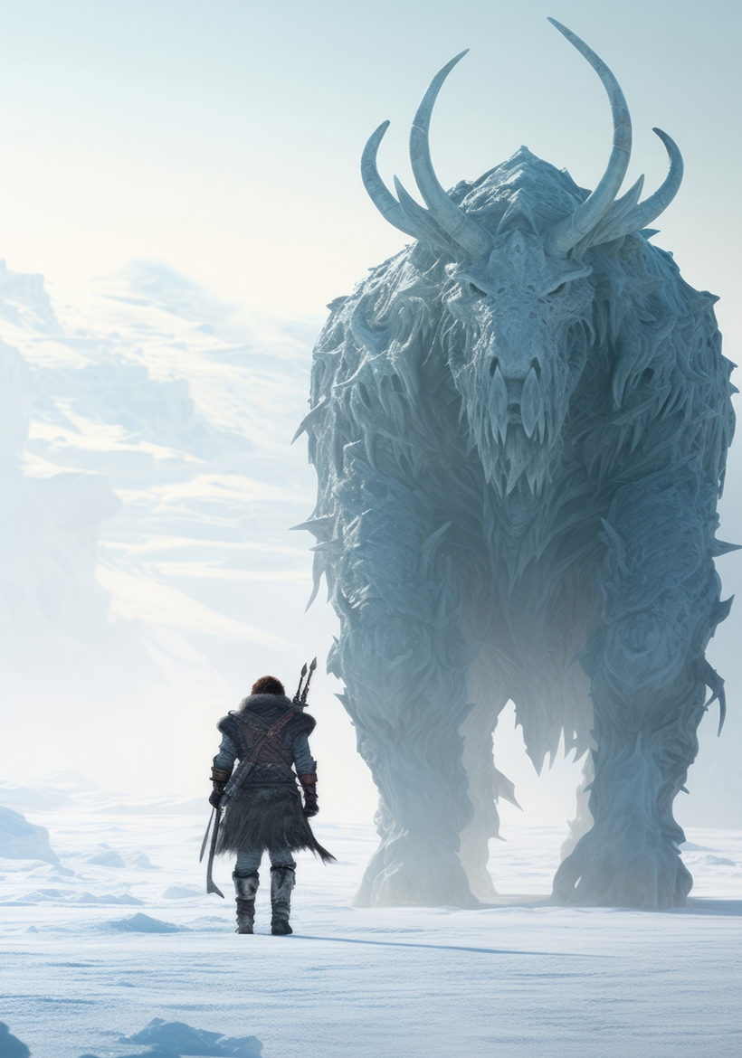 man standing with ice creature