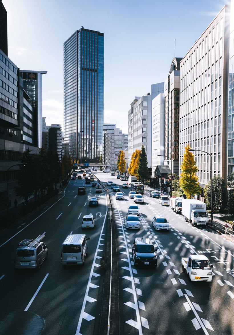 morning traffic street view architecture building