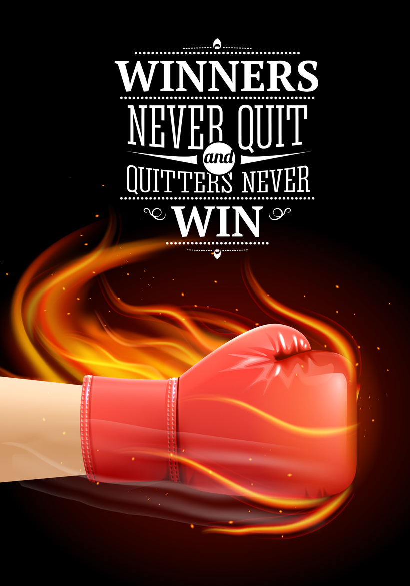 winning quote with flaming effect gloves
