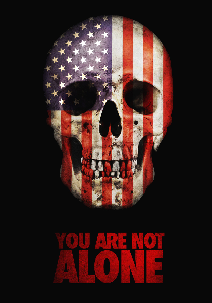 you are alone skull in american flag