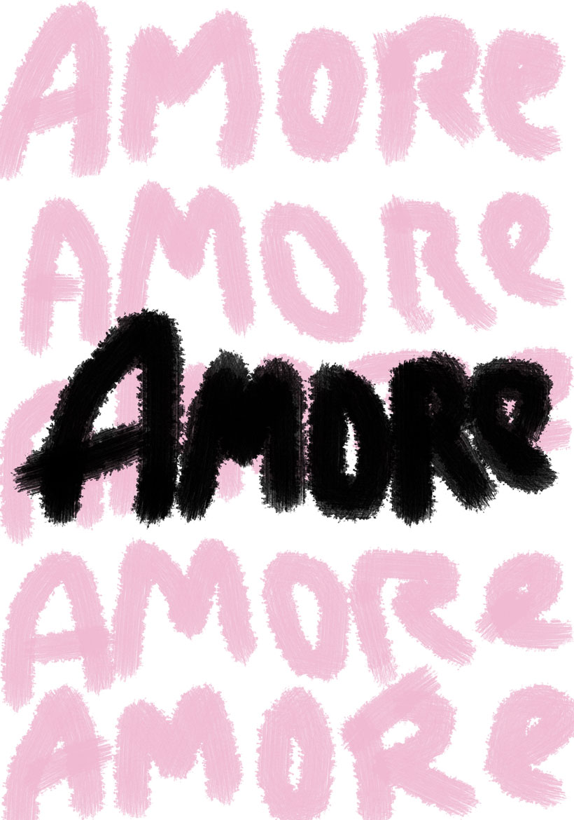 amore design text with pink and black color