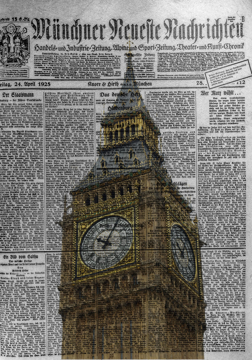 The Big Ben Tower Front Of Newspaper Print