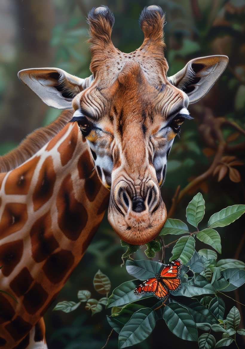 the wild giraffe eating leaf